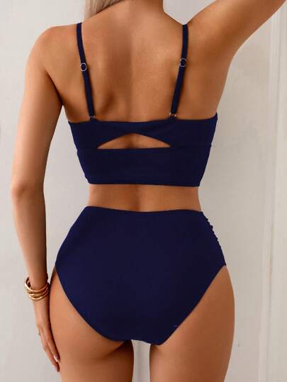 طقم تانكيني حريمي Swim Basics مجموعة بكيني للنساء مكونة من شورت مع تحكم في البطن وأعلى بحمالات، من نسيج متماسك، خصر عالٍ، باللون الأسود، للأجازات الصيفية العادية