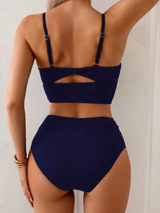 طقم تانكيني حريمي Swim Basics مجموعة بكيني للنساء مكونة من شورت مع تحكم في البطن وأعلى بحمالات، من نسيج متماسك، خصر عالٍ، باللون الأسود، للأجازات الصيفية العادية