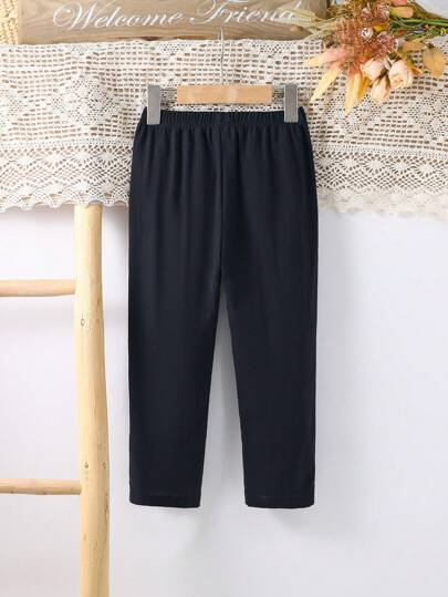 SHEIN بناطيل طويلة معمل للأولاد الصغار عادي ناعم ذات رباط، طراز الريف للربيع والصيف