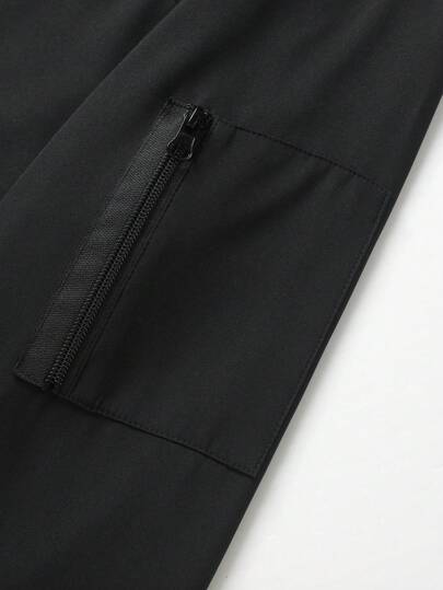 Manfinity Homme جاكيت رياضية كاجوال للرجال بسحاب ذات لون أحادي، جاكيت رجالية سوداء، جاكيت رجالية للتدريس