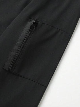 Manfinity Homme جاكيت رياضية كاجوال للرجال بسحاب ذات لون أحادي، جاكيت رجالية سوداء، جاكيت رجالية للتدريس