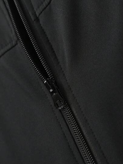 Manfinity Homme جاكيت رياضية كاجوال للرجال بسحاب ذات لون أحادي، جاكيت رجالية سوداء، جاكيت رجالية للتدريس