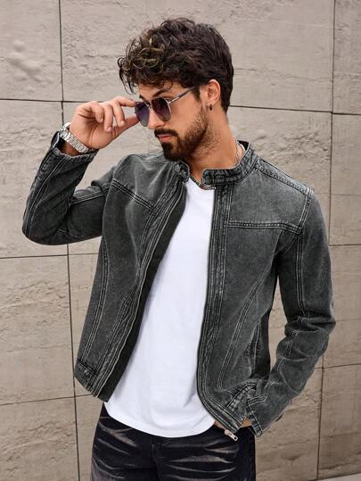 Manfinity Homme جاكيت جينز كاجوال للرجال، مناسبة للصيف