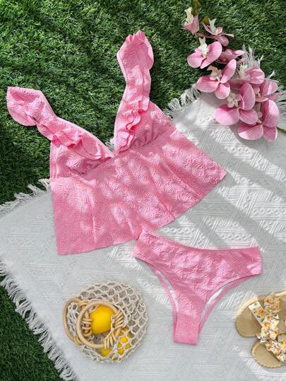 طقم تانكيني حريمي Swim Mod ملابس علوية قمصان قطنية مكشكشة عصرية مناسبة لملابس البحر والاصطياف للنساء