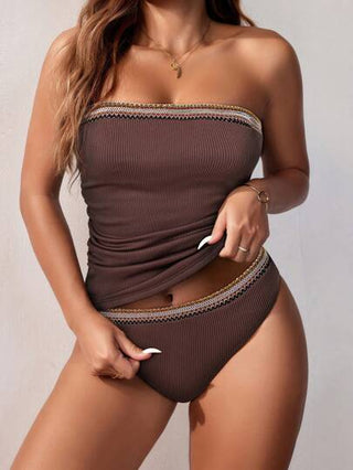 طقم تانكيني حريمي Swim Vcay مجموعة بدلة سباحة تانكيني ذات شبشب بنمط رقع للنساء للاستخدام الصيفي والشاطئ