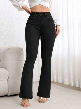 SHEIN PETITE بنطال جينز سهل متعدد الاستخدامات ذو قصة متناسبة وتنسدل بشكل مستقيم