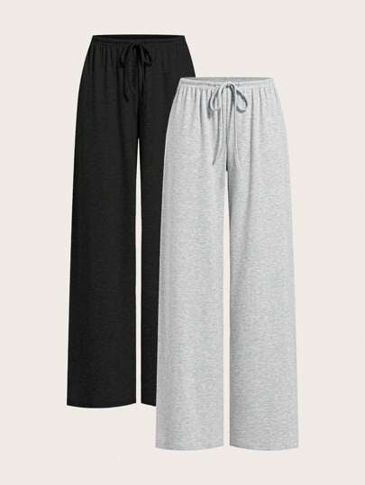 EZwear بنطلون نسائي واسع الساق مكنوك خفيف الوزن، ثنائي اللون، كاجوال