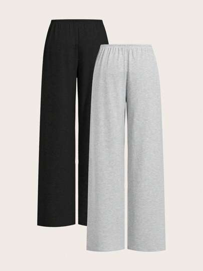 EZwear بنطلون نسائي واسع الساق مكنوك خفيف الوزن، ثنائي اللون، كاجوال