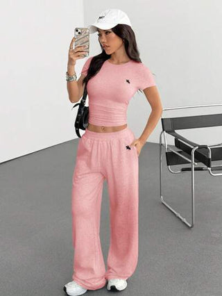 EZwear مجموعة من قطعتين من الملابس المنزلية المطرزة بالتطريز المضلع للنساء، للصيف