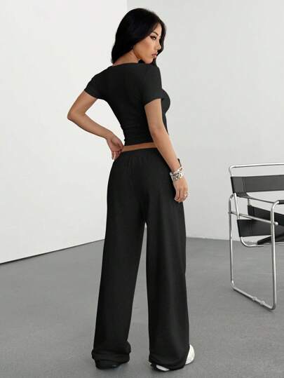 EZwear مجموعتين من ملابس المنزل المطرزة ذات القالب المُثبت للنساء ،صيفي