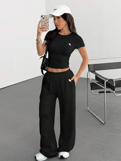 EZwear مجموعتين من ملابس المنزل المطرزة ذات القالب المُثبت للنساء ،صيفي