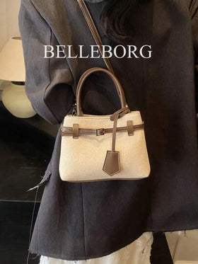 BELLEBORG حقيبة يد كاجوال أرجوحة عمودية جودة عالية من قماش كانفاس والجلد، مشبك مغلق، مناسبة للتنقل لكل النساء
