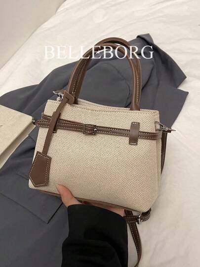 BELLEBORG حقيبة يد كاجوال أرجوحة عمودية جودة عالية من قماش كانفاس والجلد، مشبك مغلق، مناسبة للتنقل لكل النساء