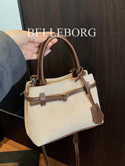 BELLEBORG حقيبة يد كاجوال أرجوحة عمودية جودة عالية من قماش كانفاس والجلد، مشبك مغلق، مناسبة للتنقل لكل النساء