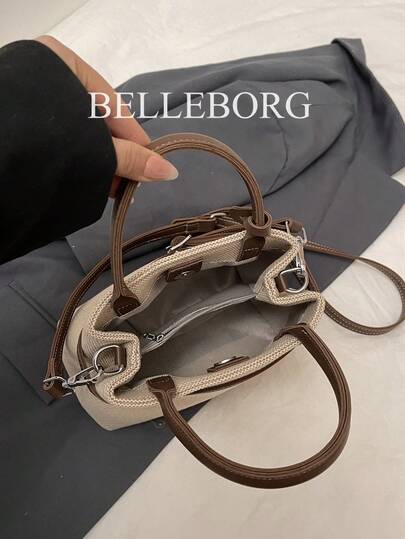 BELLEBORG حقيبة يد كاجوال أرجوحة عمودية جودة عالية من قماش كانفاس والجلد، مشبك مغلق، مناسبة للتنقل لكل النساء