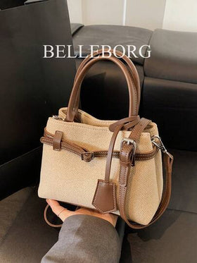 BELLEBORG حقيبة يد كاجوال أرجوحة عمودية جودة عالية من قماش كانفاس والجلد، مشبك مغلق، مناسبة للتنقل لكل النساء