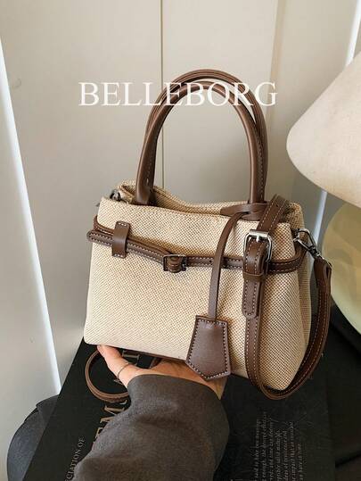 BELLEBORG حقيبة يد كاجوال أرجوحة عمودية جودة عالية من قماش كانفاس والجلد، مشبك مغلق، مناسبة للتنقل لكل النساء