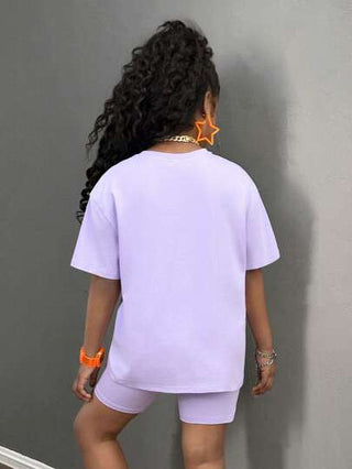 girls-sets طقم فضفاض قميص تي وسروال ضيق لفتيات المراهقات، ارتداء يومي وأنيق 2 قطعة/طقم