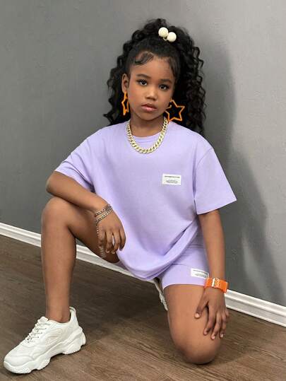 girls-sets طقم فضفاض قميص تي وسروال ضيق لفتيات المراهقات، ارتداء يومي وأنيق 2 قطعة/طقم