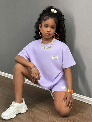 girls-sets طقم فضفاض قميص تي وسروال ضيق لفتيات المراهقات، ارتداء يومي وأنيق 2 قطعة/طقم