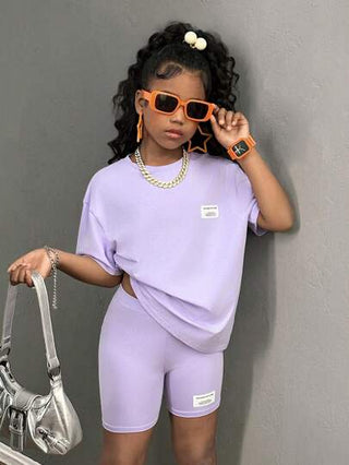 girls-sets طقم فضفاض قميص تي وسروال ضيق لفتيات المراهقات، ارتداء يومي وأنيق 2 قطعة/طقم