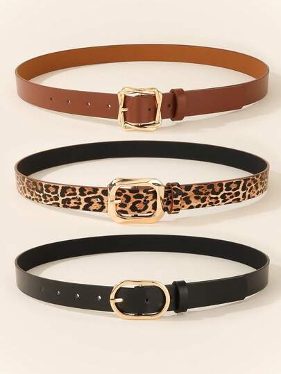 Belt buckles 3 أشرطة حزام مربعة ذهبية اللون للفساتين والتي شيرتات والبنطلونات الكاجوال، أحزمة أنيقة وعصرية للنساء للارتداء اليومي في الصيف والمدرسة والخريف وعيد الهالوين