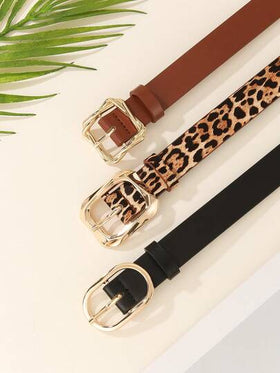 Belt buckles 3 أشرطة حزام مربعة ذهبية اللون للفساتين والتي شيرتات والبنطلونات الكاجوال، أحزمة أنيقة وعصرية للنساء للارتداء اليومي في الصيف والمدرسة والخريف وعيد الهالوين