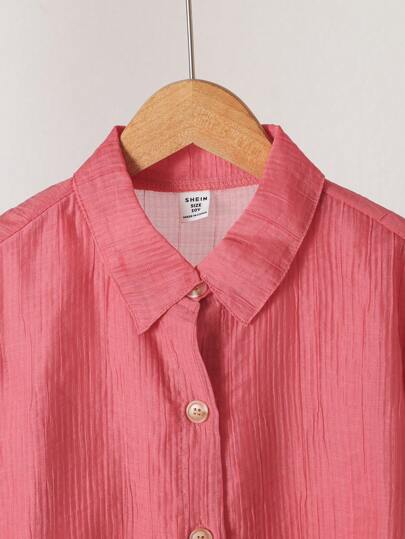 SHEIN مجموعتان من البلوزة ذات الأكمام الطويلة الرفيعة باللون الوردي والشورت المطابق له، مناسب للارتداء الصيفي في الشاطئ