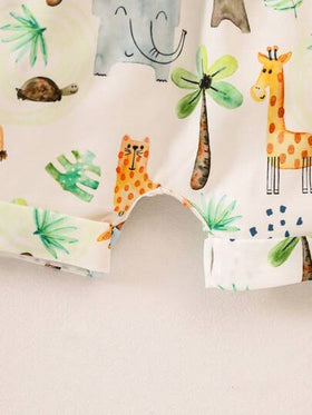 SHEIN Playful Pals كنزة برمز مطبوعة ذات أكمام قصيرة وشورت مجموعة، للأطفال الرضع والصغار، للربيع والصيف 2 قطعة