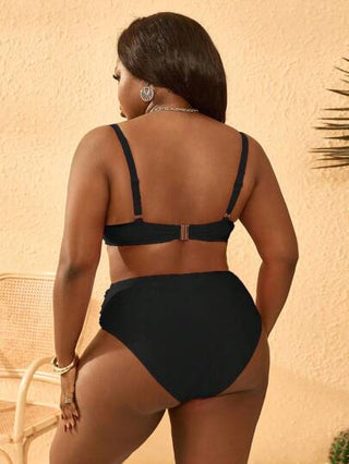 SHEIN Slayr CURVE مجموعة بحر للمرأة البدينة 2 قطعة من الأعلى ذو رقبة هالتر أحادي اللون الأرجواني والأسفل ذو ارتفاع الخصر بطيّات، أناقة وجاذبية للارتداء اليومي