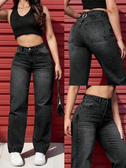 SHEIN EZwear جينز بساق مستقيم جيب مائل