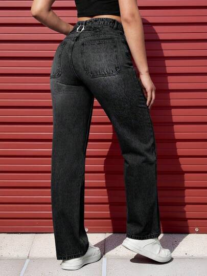 SHEIN EZwear جينز بساق مستقيم جيب مائل