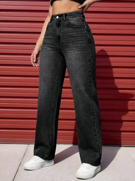 SHEIN EZwear جينز بساق مستقيم جيب مائل