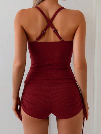 طقم تانكيني حريمي Swim Lushoire بيكيني فتاة بفتحة رفيعة للحمالات مناسب للصيف