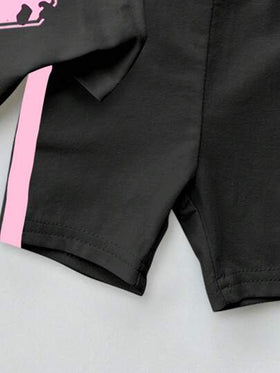 SHEIN طقم لطيف من بلوزة قصيرة الأكمام وقصرات بياقة مستديرة للفتيات الرضع، مزين بفيونكة ورقم 23 ، مناسب للربيع والصيف، إطلالة بسيطة وعادية