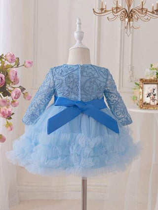 فساتين بيبي Glamorique Kids فستان شبكي مطرز أكمام منفوخة من شيفون، لون شمبانيا، زي فتاة الزهور لحفل عيد الميلاد في عمر سنة واحدة، بدلة معمودية للطفلة