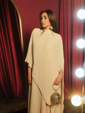 Modelyn فستان أنيق بياقة شراع على شكل خفاش ذو أكمام مطوية وبلون واحد للنساء