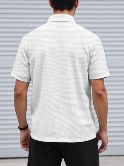 Manfinity Homme قميص بولو للرجال بنسيج متماسك، أكمام قصيرة، بولو للرجال، قميص رجالي، بولو رجالي لرياضة الجولف