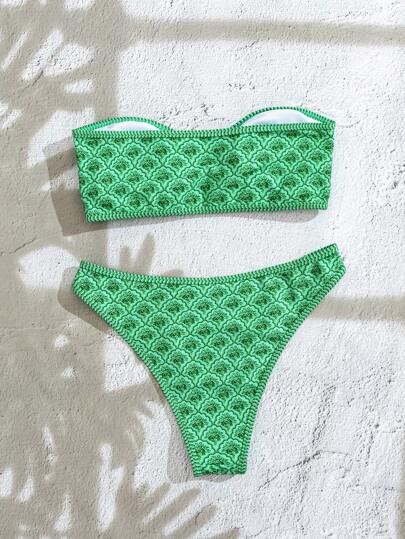 Swim مجموعة بكيني نسائية قطعتين (كشكش) مزخرف بطبعات زهرية جذابة، تصميم عشوائي للطبعات الزهرية
