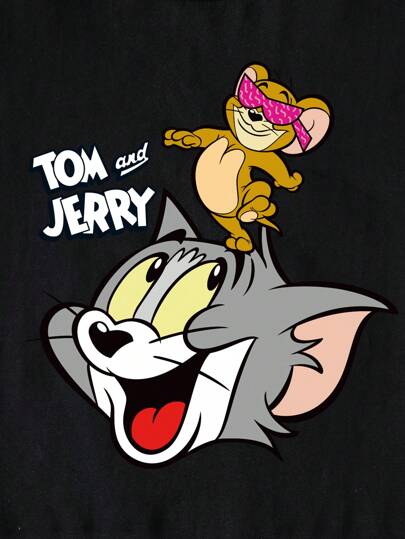 تيشيرتات بناتي TOM & JERRY X  بلوزة نصف كم قصيرة للفتيات المراهقات، بطبعات كرتونية وحروف، كاجوال، رقبة طاقم، مناسبة للصيف