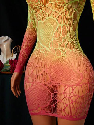 لانجيري حريمي ملابس داخلية نسائية بدلة مثيرة مع ألوان تباين شفافة بتصميم قلب، قميص نوم طويل الأكمام ذو رقبة دائرية ذو مرونة عالية بدون تفاصيل، مناسبة للربيع والصيف