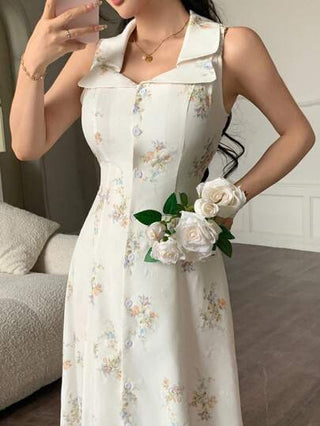 Modelyn فستان نسائي أنيق وعصري طويل مطبوع بالزهور، مصنوع من قماش خاص