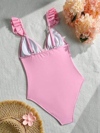 مايوه حريمي قطعة واحدة Swim Mod بدلة سباحة نسائية قطعة واحدة، لون سادة، ديكور رقابات وتطريز دانتيل، طراز حلو وجميل مناسب لصيف والعطلات الشاطئية