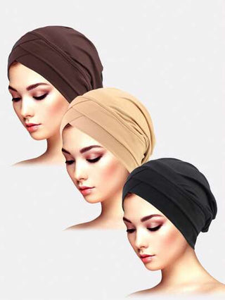 طقم تانكيني حريمي 3 قطع قبعات رأس من النسيج المطاطي بتصميم صليب مزدوج مناسب للنساء، قبعة وشاح ذات طابع جماجم، صالحة للاستخدام اليومي