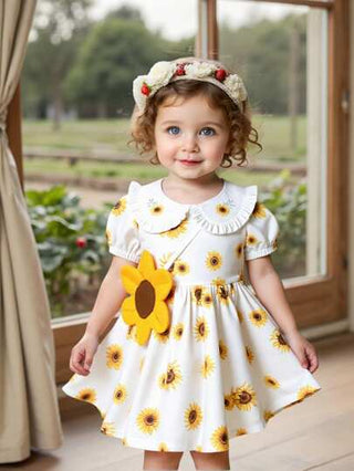 فساتين بيبي Vintaside Kids مجموعة من 2 قطعة ثوب سترة بطوق بيتر بان وحقيبة على شكل زهرة عباد الشمس للبنات الرضع، مناسب للأعمار من 3 أشهر إلى 3 سنوات، مناسب للعطلات والأنشطة الخارجية والروضة، للربيع والصيف