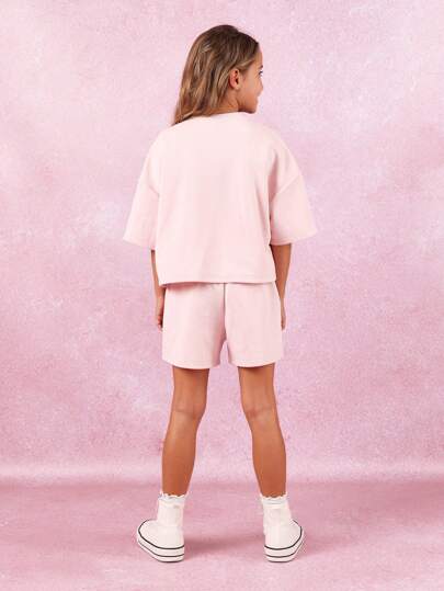 girls-sets SUMWON مجموعة ملابس صيفية وودية من قطعتين، ملابس علوية قصيرة وشورت خصر مرتفع، ملابس رياضية ومرنة، مجموعة متناسقة للأنشطة الربيعية والإجازات