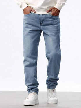 Manfinity Homme بنطلون جينز رجالي عادي مستقيم متسع الجيوب ، متعدد الاستخدامات