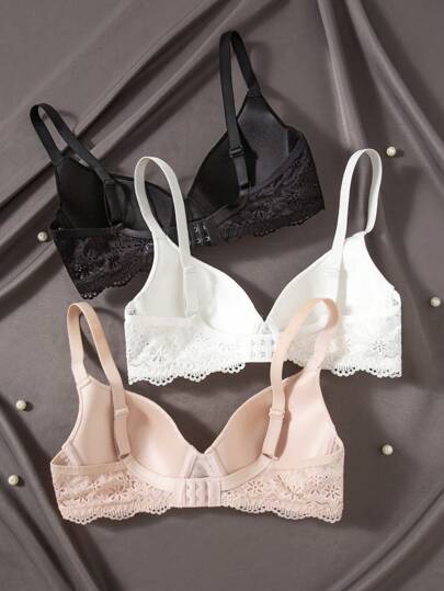 Shein Underwear&Sleepwear Basics 3 قطعة/مجموعة ملابس داخلية للنساء مجموعة سلايدنج مزينة بالدانتيل