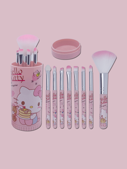 Sanrio مجموعة فرش مكياج كرتونية رائعة ل- Hello Kitty من Sanrio، تحتوي على علبة أسطوانية محمولة لتنظيم الفرش المتعددة، مما يجعلها مثالية للتنقل والتواعد والخروجات