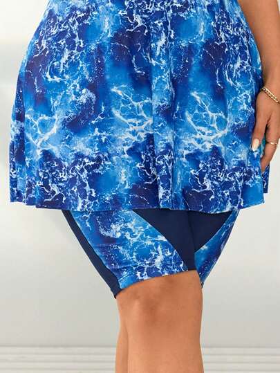 Swim Lushoire بدلة سباحة للنساء ذوات الأحجام الكبيرة، قصيرة متوسطة الطول، بطباعة رقمية ولحمات، ملابس شاطئ وحفلات وأجازات